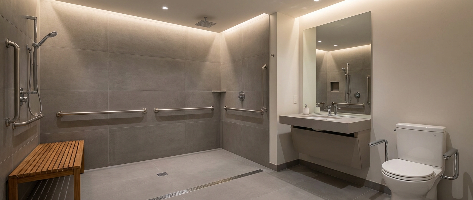 Barrierefreie Dusche mit Haltegriffen – Gampp Haustechnik